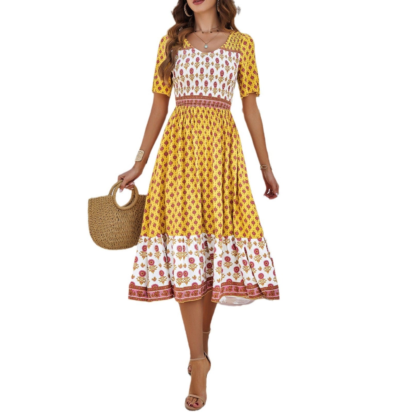 Robe midi d'été imprimée bohème Amelie Morin