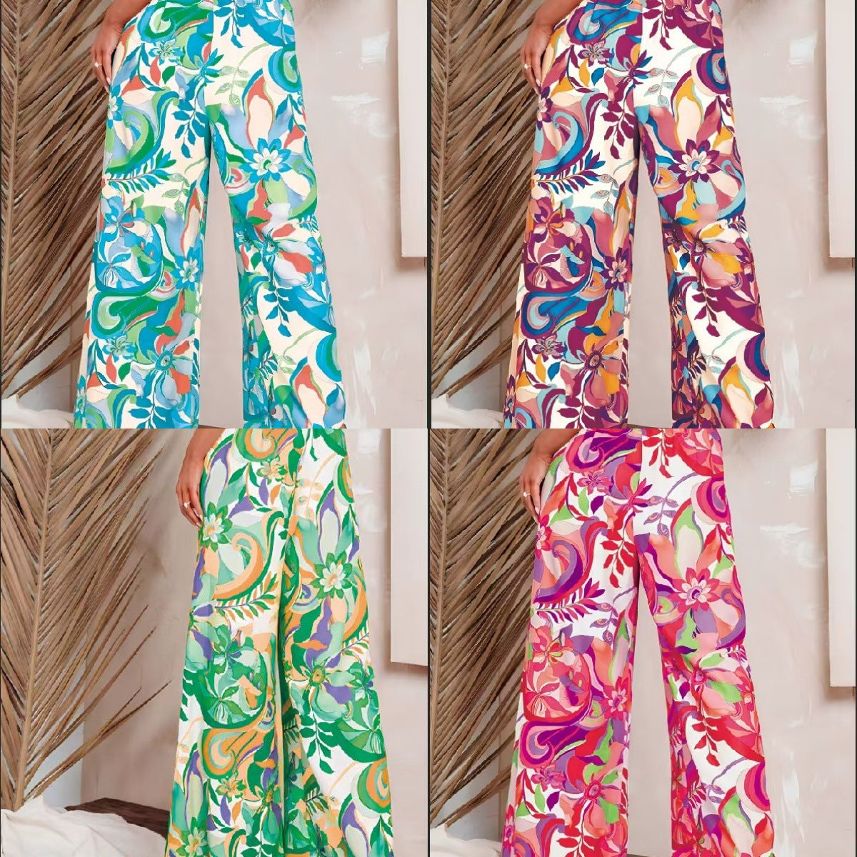 Pantalon large taille haute imprimé léopard pour femme