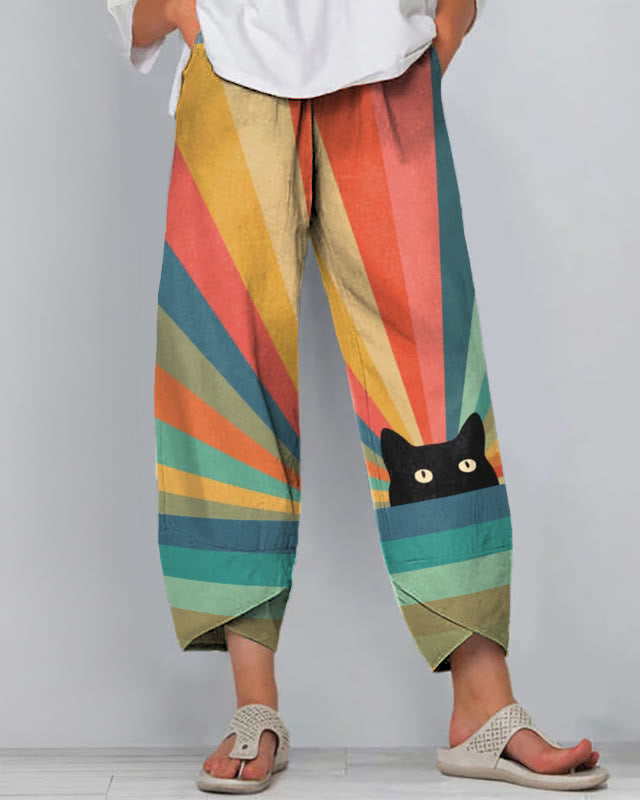 Pantalon en lin artistique Amelie Morin à motif 3D