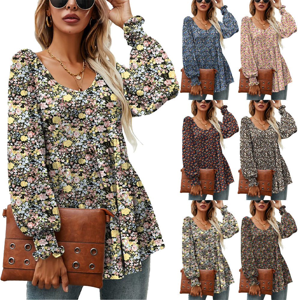 Floral Puff Sleeve V-Neck Top by Elizabeth Ainsley