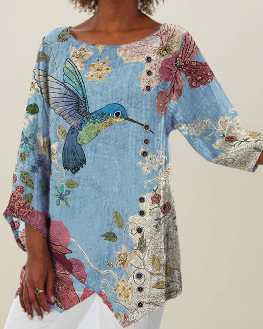Haut asymétrique à imprimé floral par Amélie Morin