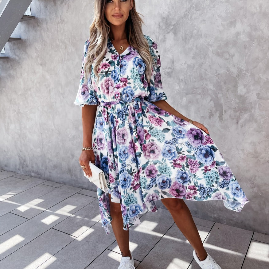 Robe midi asymétrique à imprimé floral Amélie Morin