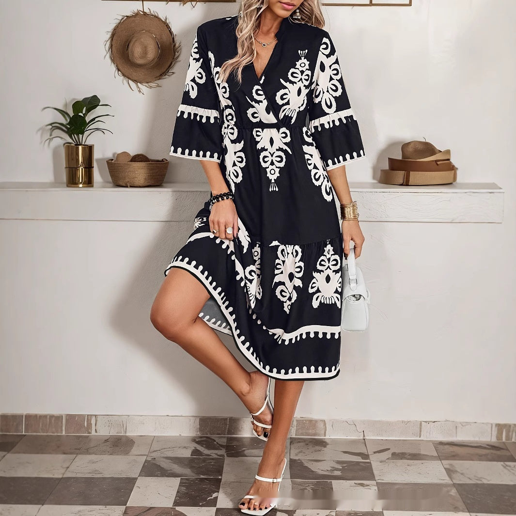 Robe bohème à imprimé et col en V Amélie Morin