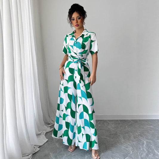 Combinaison chic verte Amelie Morin à jambes larges