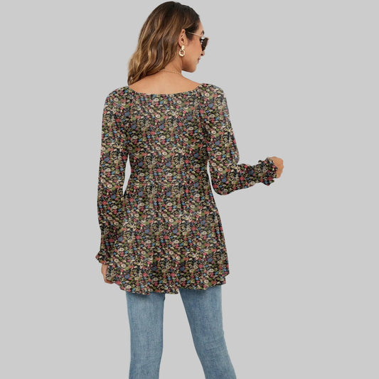 Top à manches bouffantes et col en V à imprimé floral par Amélie Morin