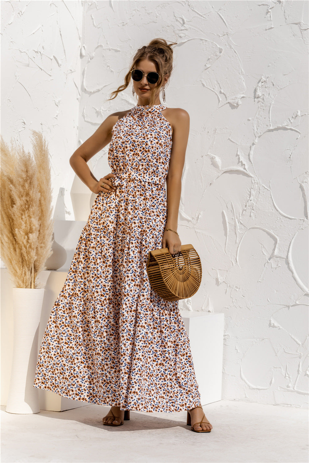 Robe longue imprimée dos nu par Amélie Morin