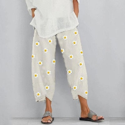 Pantalon court à taille élastique fleuri par Amélie Morin