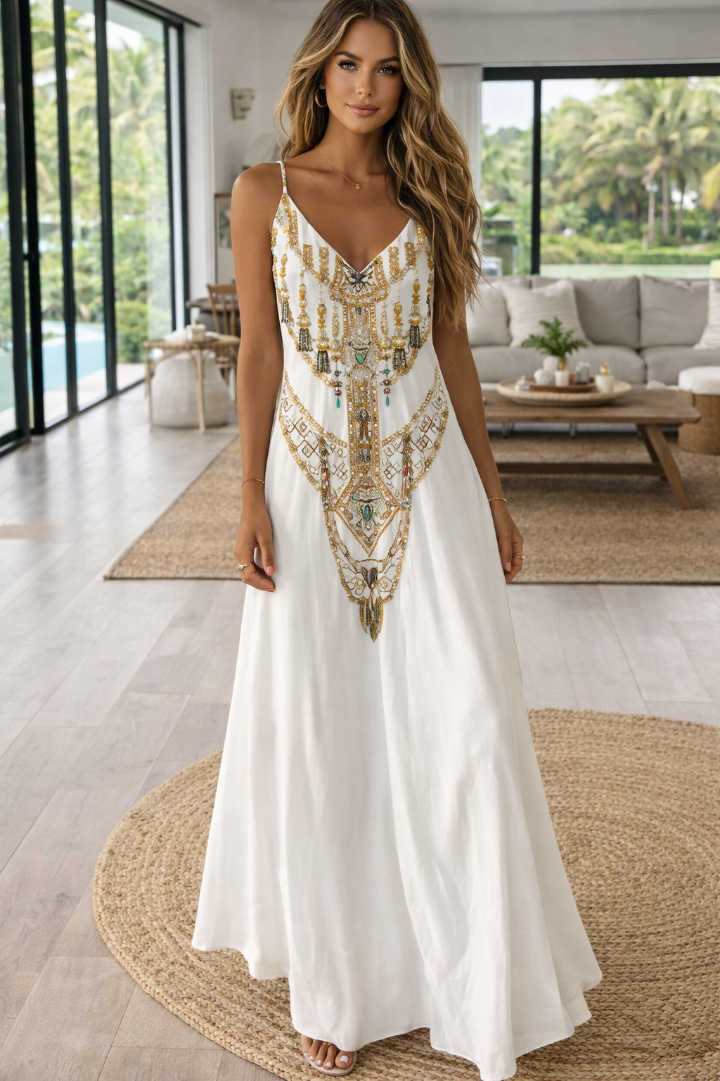 Robe maxi taille haute à imprimé carte chic Amélie Morin