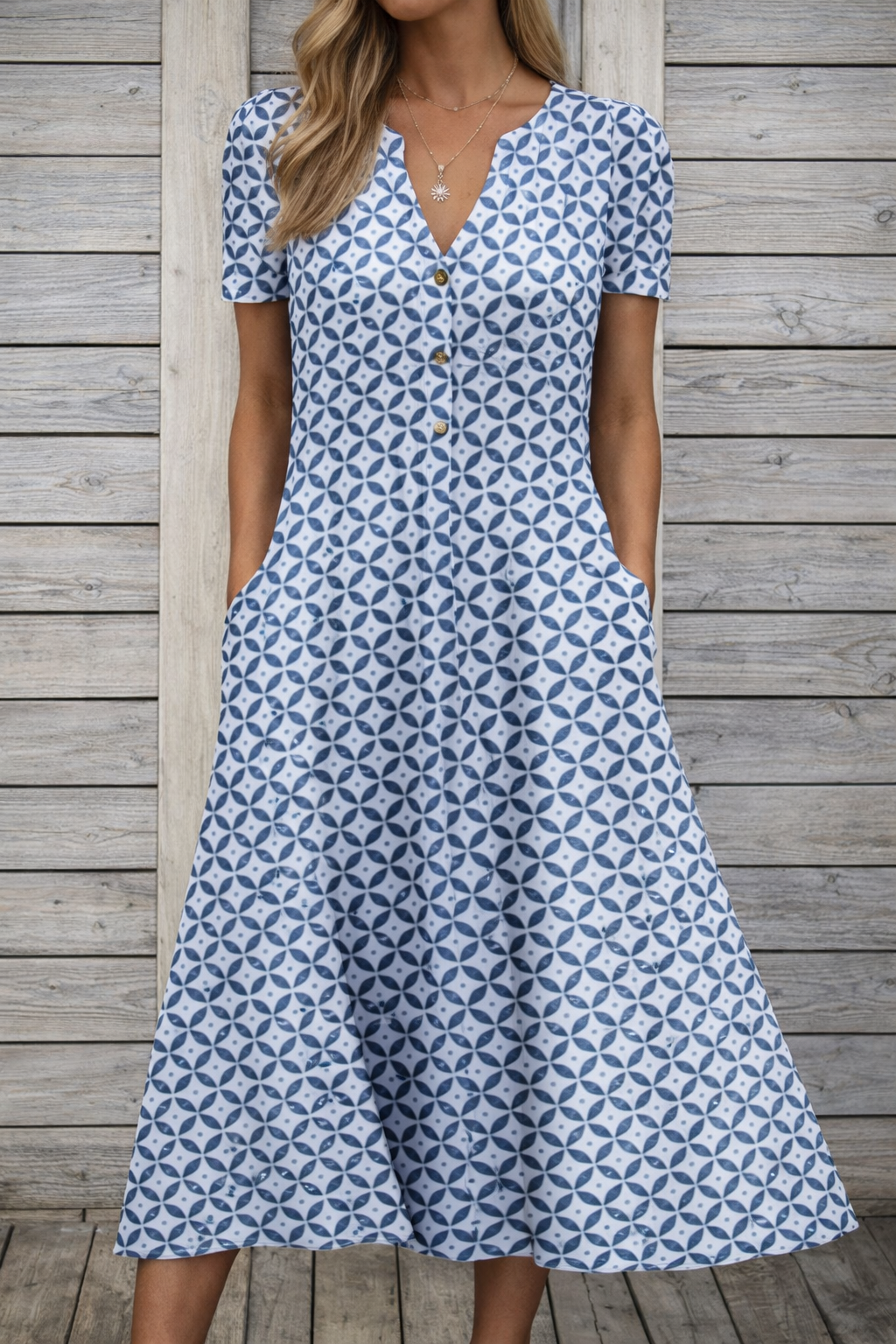 Robe longue imprimée à col en V par Amélie Morin