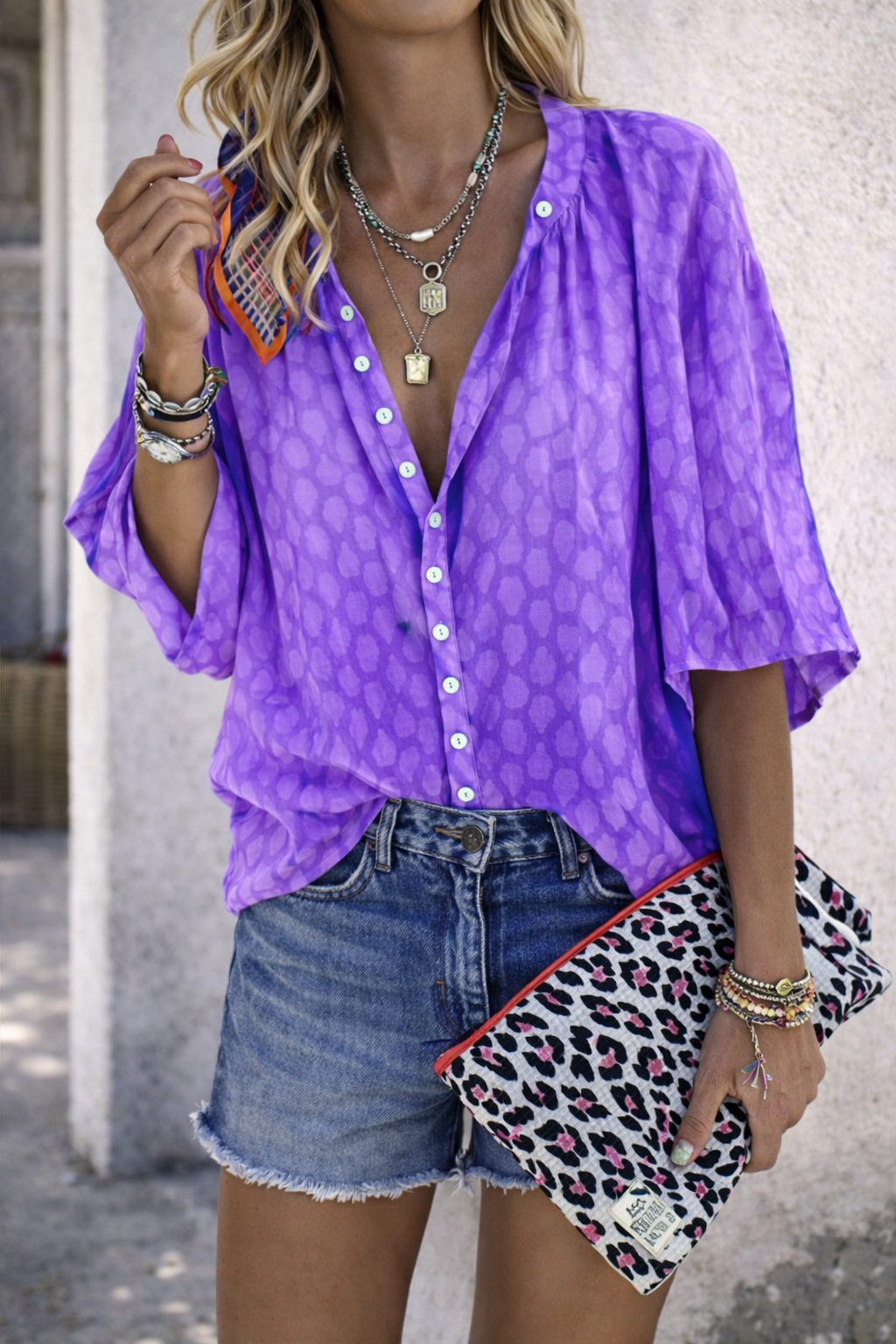 Chemise chic à manches lanternes imprimées par Amélie Morin