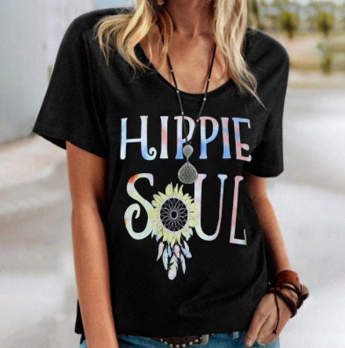 T-shirt à col rond fleuri Hippie Soul Amelie Morin