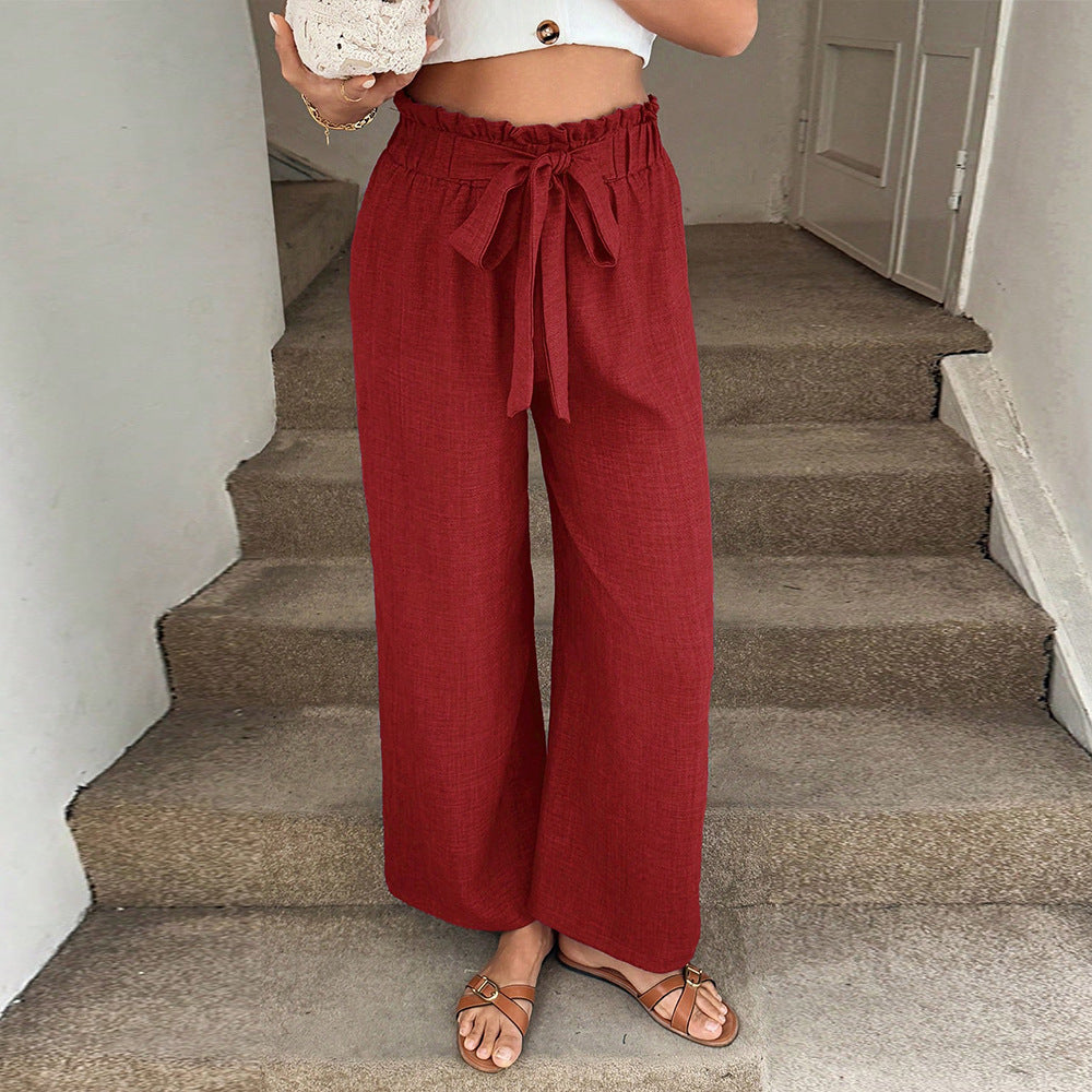 Pantalon rouge à jambes larges et cordon de serrage Amelie Morin