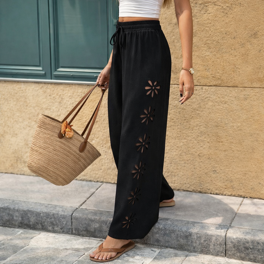 Pantalon chic à découpes florales et cordon de serrage Amelie Morin