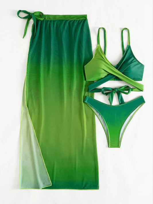 Ensemble bikini trois pièces Amelie Morin vert dégradé