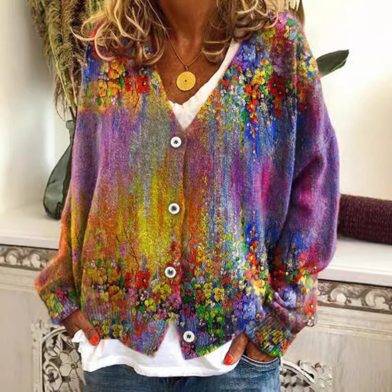 Cardigan décontracté Amelie Morin à imprimé abstrait vibrant