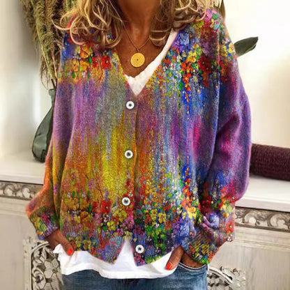 Cardigan décontracté Amelie Morin à imprimé abstrait vibrant