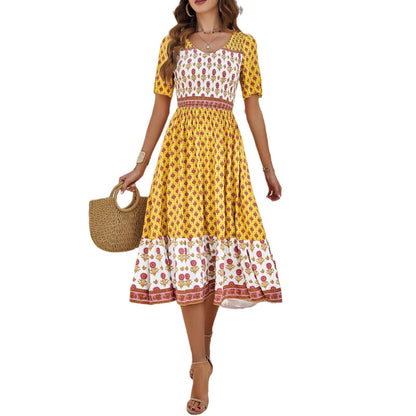 Robe midi d'été imprimée bohème Amelie Morin