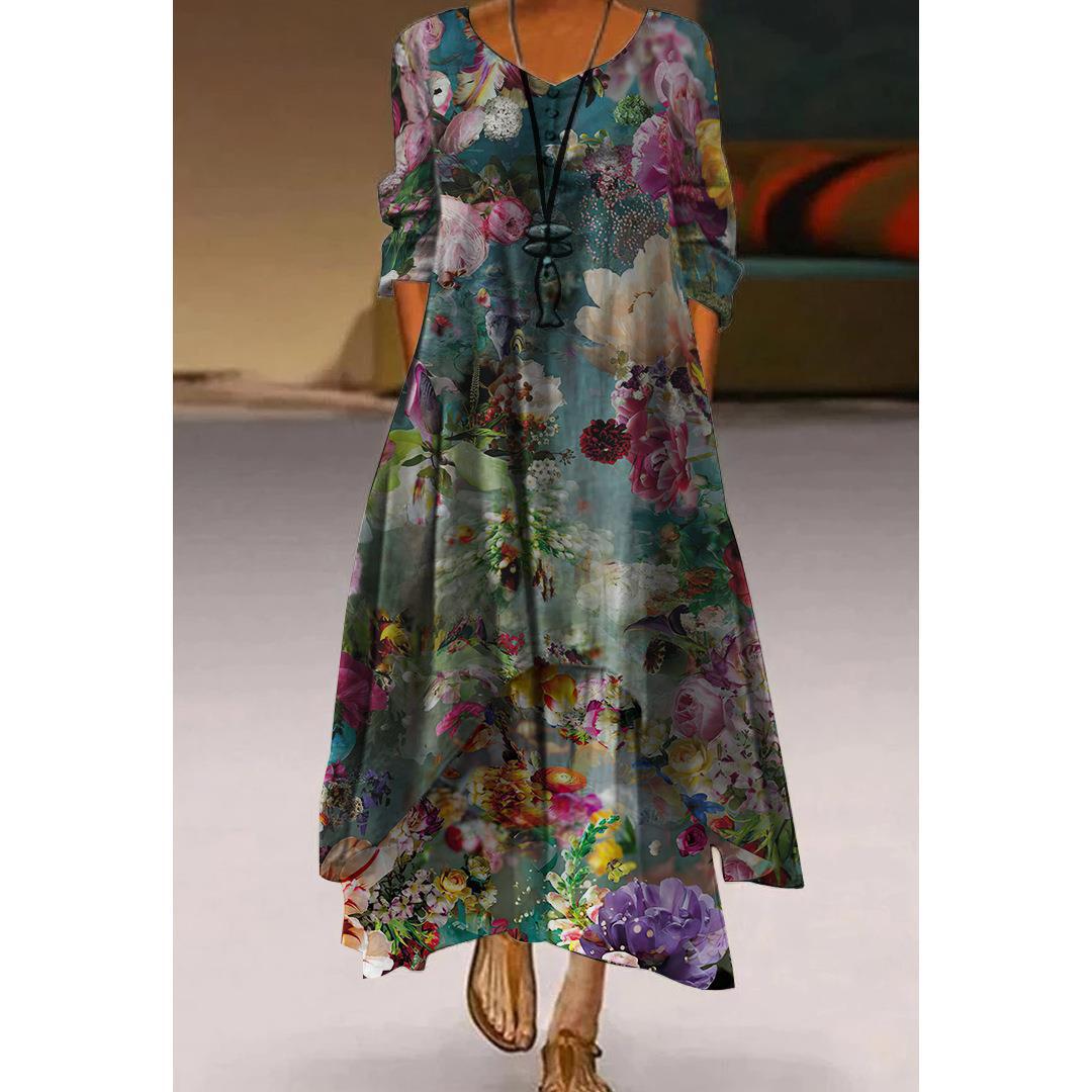 Robe trapèze florale artistique par Amélie Morin