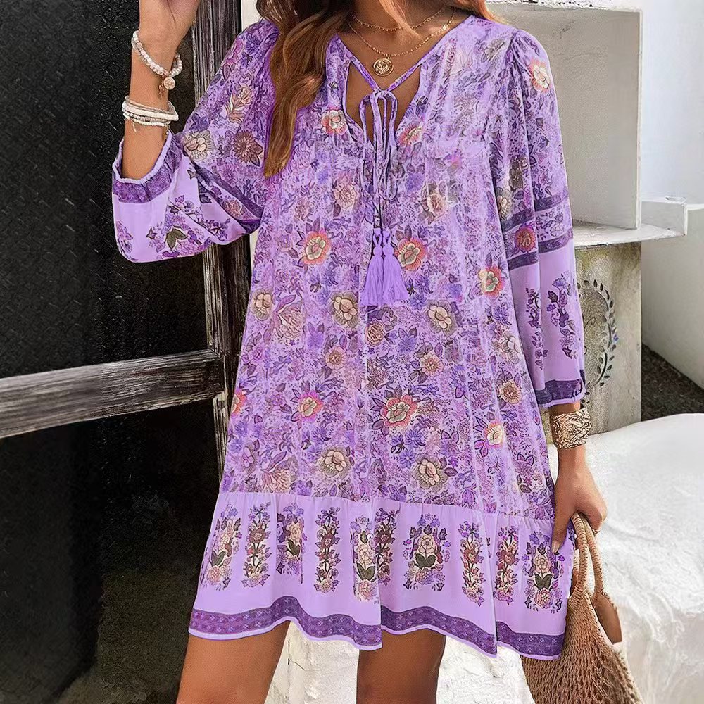 Robe midi bohème à fleurs Amelie Morin à col en V