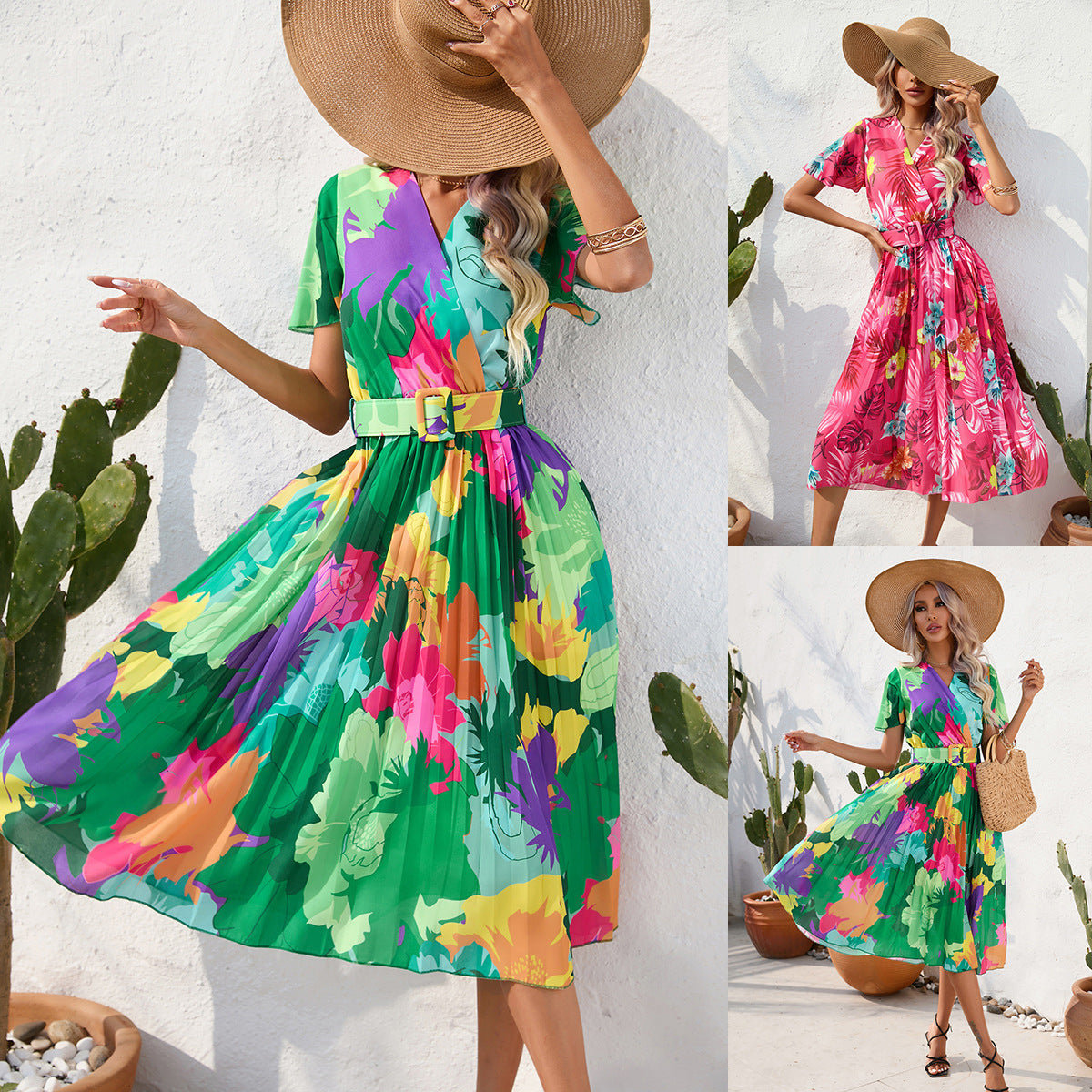 Vibrant Floral Elizabeth Ainsley Summer Midi Dress