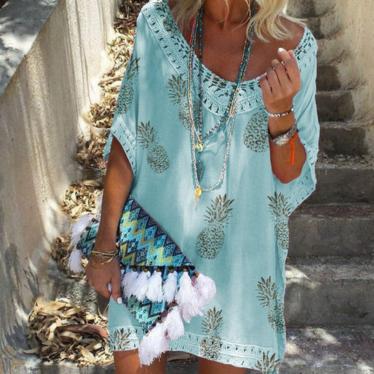 Chic Lace Print Dress Elizabeth Ainsley Summer V-Neck