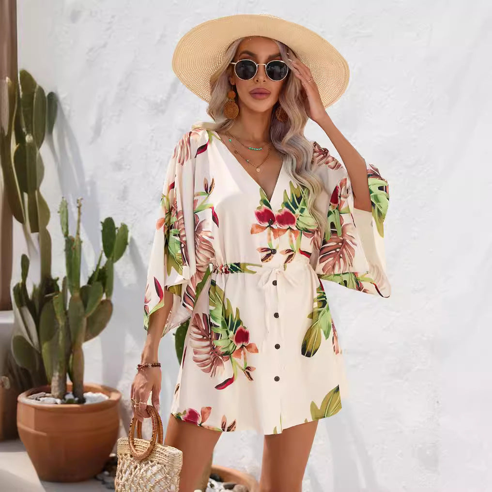 Leaf Print Summer Dress by Elizabeth Ainsley