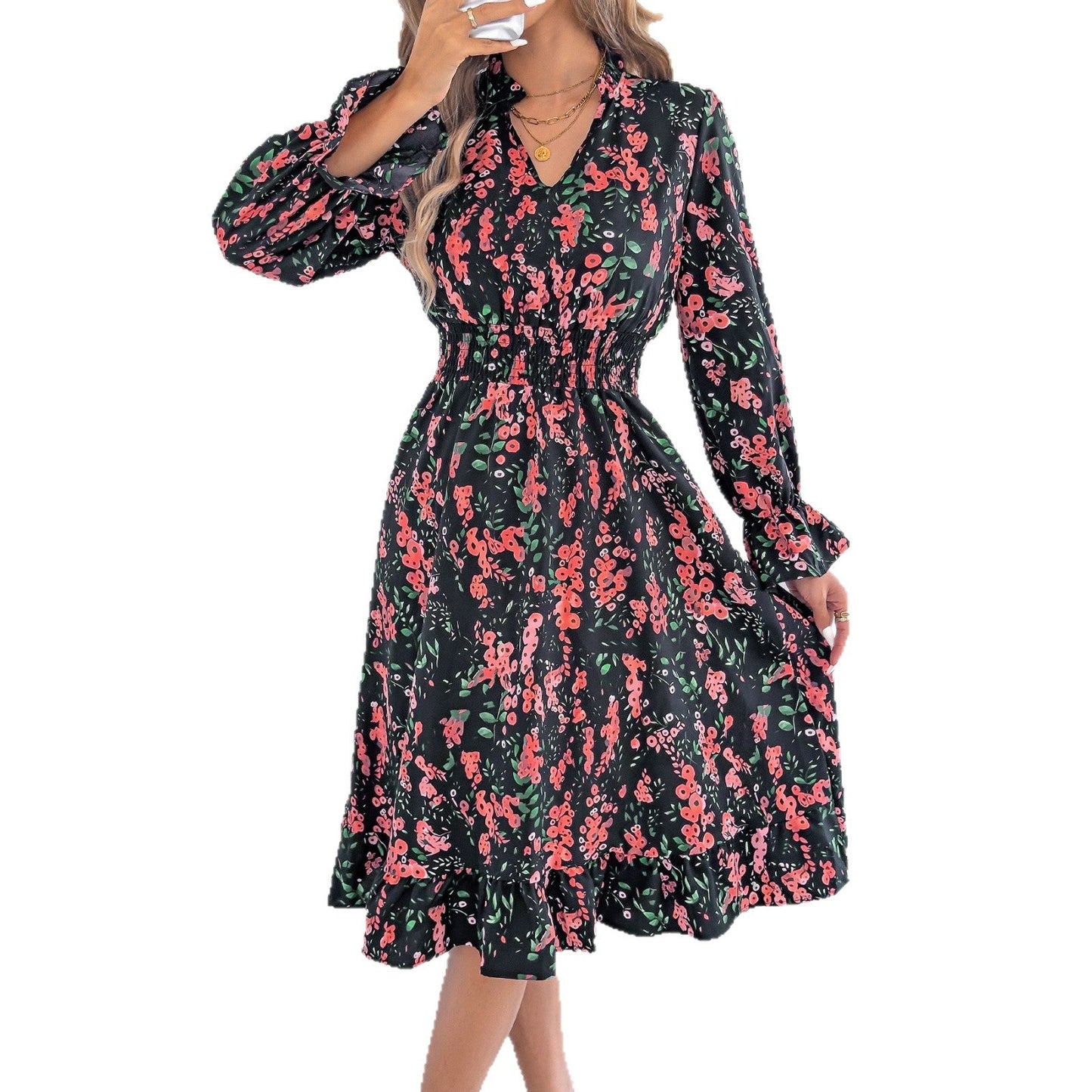 Robe midi Amélie Morin à manches cloche fleuries