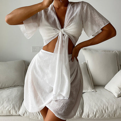 Ensemble bikini blanc chic fendu par Amélie Morin