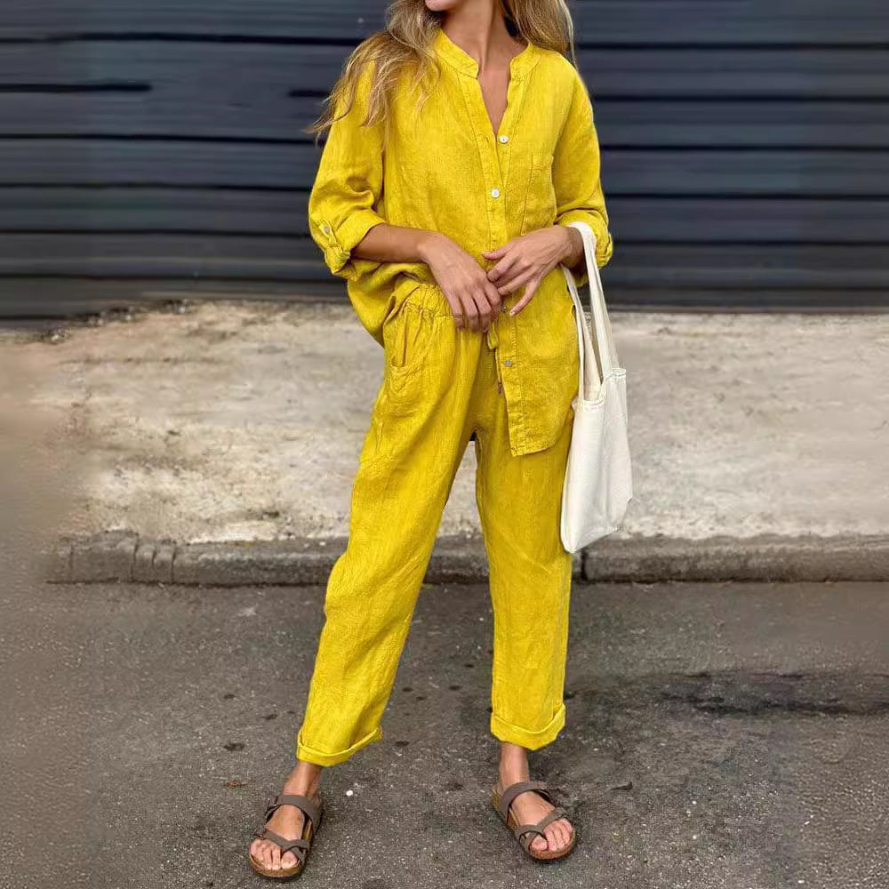 Chic Cotton Linen Set Elizabeth Ainsley High Waist Trousers