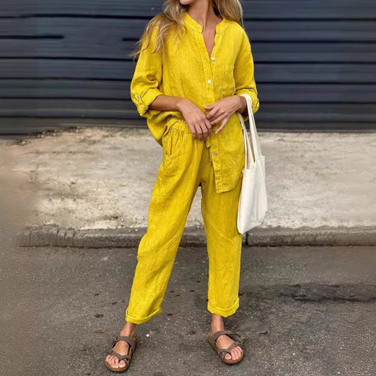 Chic Cotton Linen Set Elizabeth Ainsley High Waist Trousers