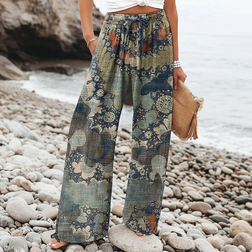 Pantalon large pour femme Amelie Morin à motif botanique bohème