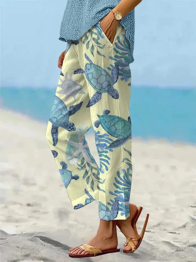 Pantalon court imprimé tortue de mer Amelie Morin