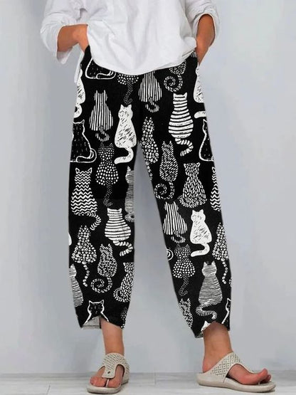 Pantalon en lin artistique Amelie Morin à motif 3D