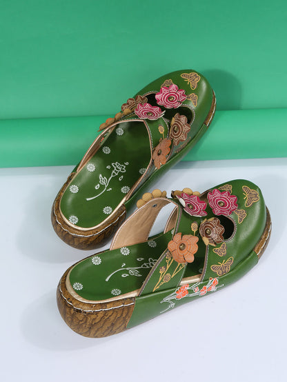 Sandales bohèmes à fleurs Amelie Morin à bout rond