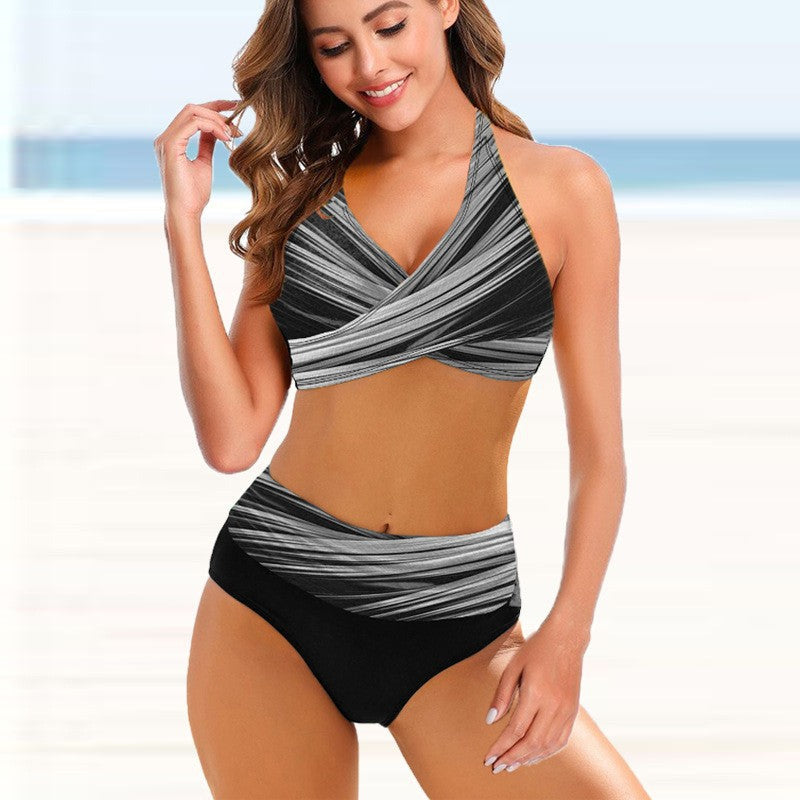 Bikini taille haute à rayures tie-dye par Amélie Morin