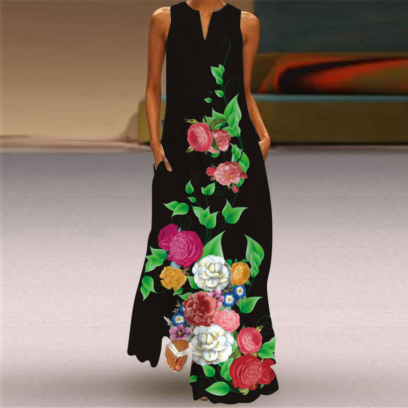 Floral Print Elizabeth Ainsley Sleeveless Maxi Dress