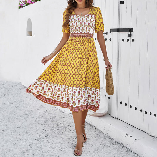 Robe midi d'été imprimée bohème Amelie Morin