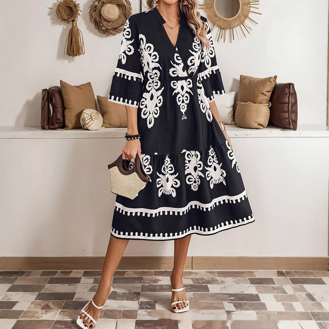 Robe bohème à imprimé et col en V Amélie Morin