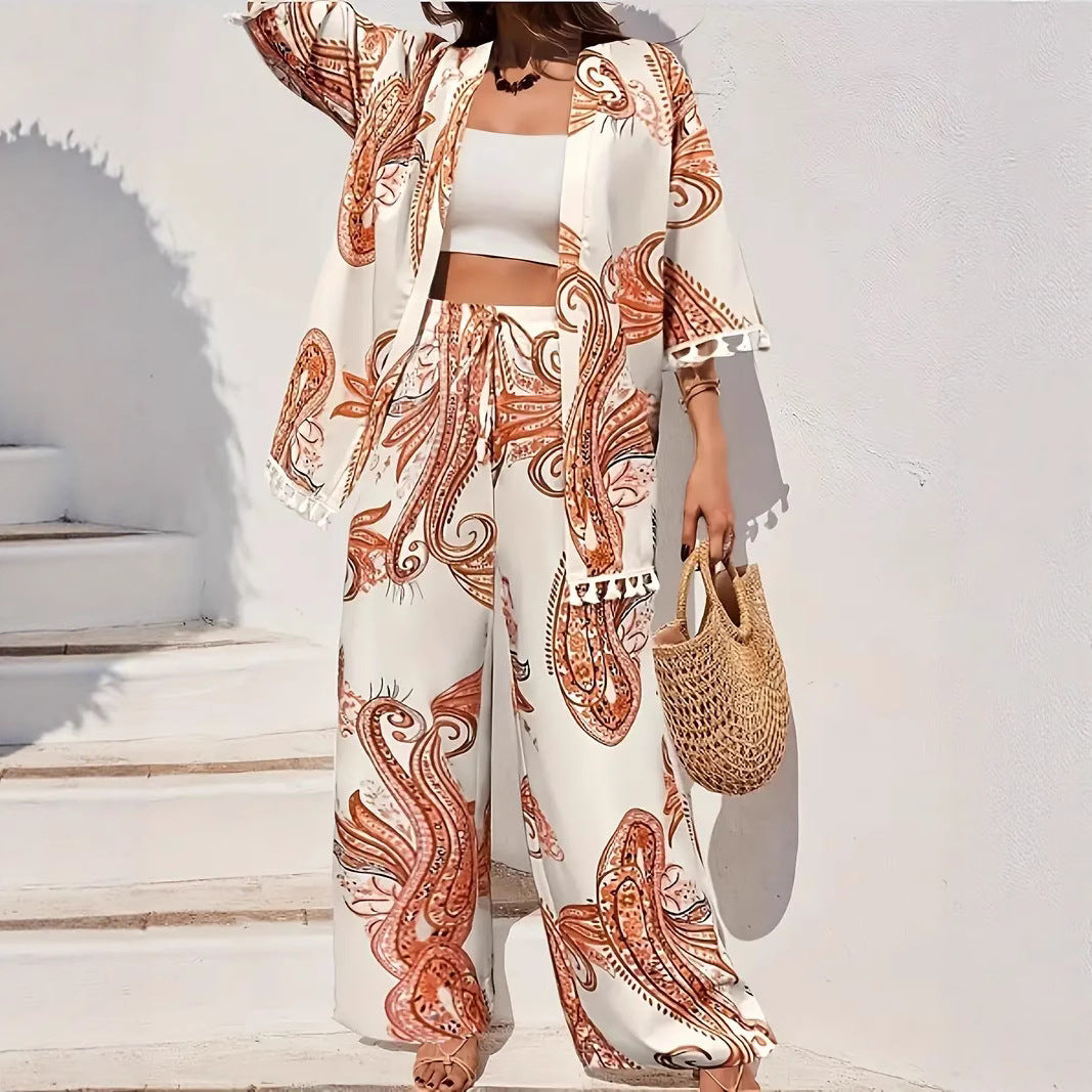 Ensemble cardigan et pantalon imprimé chic Amélie Morin