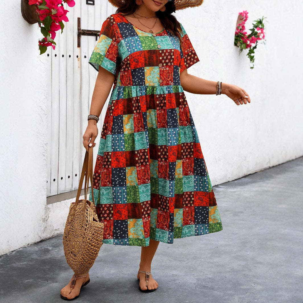 Robe longue d'été Amélie Morin à patchwork vibrant