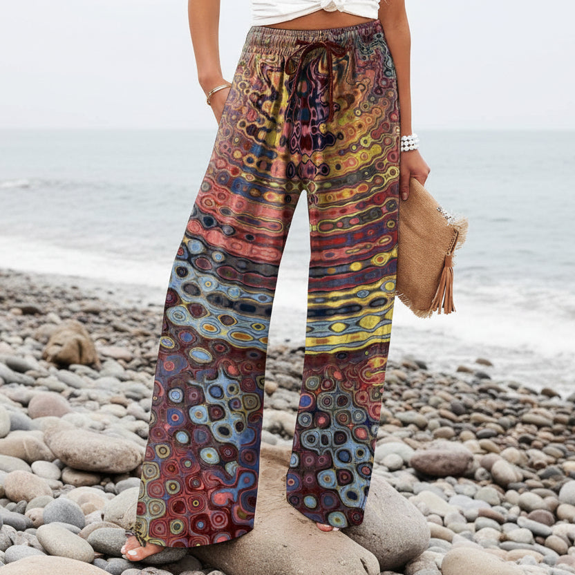 Pantalon large pour femme Amelie Morin à motif botanique bohème