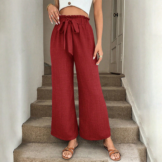 Pantalon rouge à jambes larges et cordon de serrage Amelie Morin
