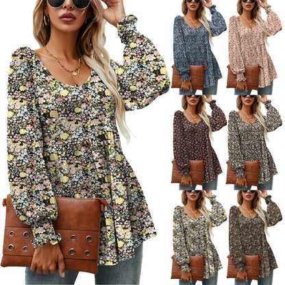 Floral Puff Sleeve V-Neck Top by Elizabeth Ainsley