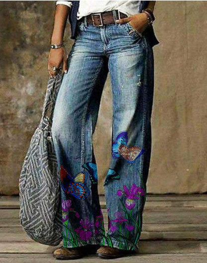 Pantalon large à motif floral artistique par Amélie Morin