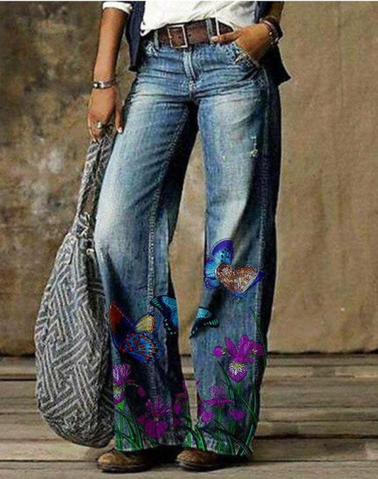 Pantalon large à motif floral artistique par Amélie Morin