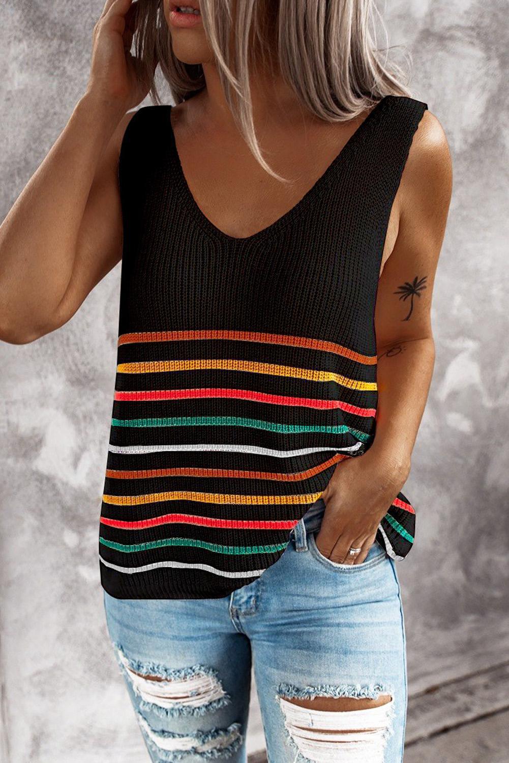 Gilet en maille à rayures multicolores par Amélie Morin