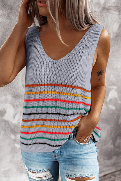 Gilet en maille à rayures multicolores par Amélie Morin