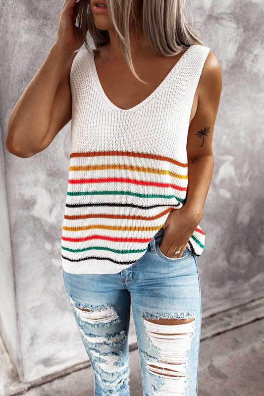 Gilet en maille à rayures multicolores par Amélie Morin