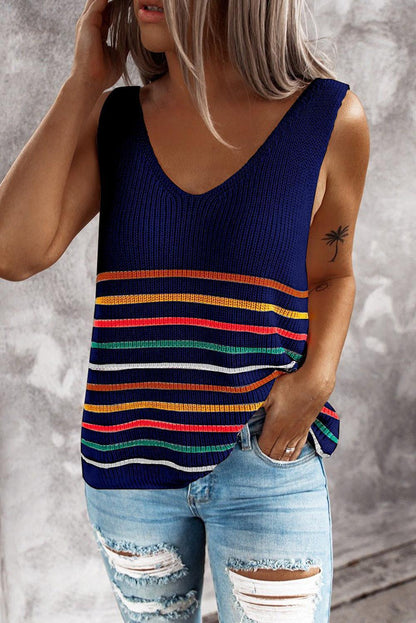 Gilet en maille à rayures multicolores par Amélie Morin