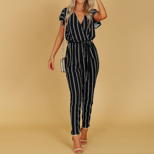 Chic Stripe Elizabeth Ainsley V-Neck Halter Jumpsuit